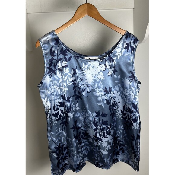 Vintage DaRue of California Satin Floral Blouse and Jacket Set Blue Floral Sz 14 - Picture 3 of 14